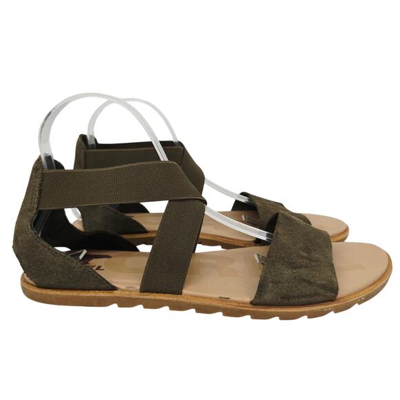 Sorel Ella Criss-Cross Sandals Strappy Green 11 - Picture 1 of 8